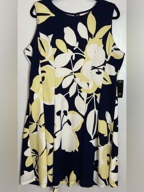 MIK Black Floral Mini Dress with Yellow & White Blooms SIZE XXL NWT